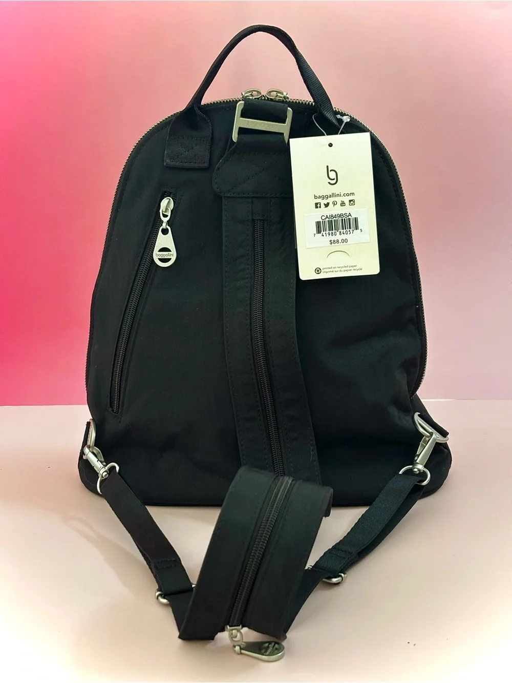 Baggallini Black Sling Cairo Backpack with Turn-Lock Detail-